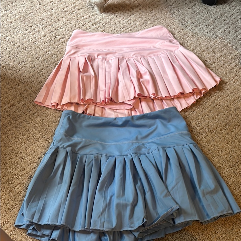 Blue Mini Skater Skirt with Pleated Ruffles